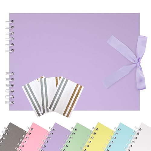 Remowith 21,5 x 15 cm Scrapbook-Album mit Band, Bastelpapier Fotoalbum für Hochzeit und Jubiläum, Familien DIY Fotoalbum mit Eckenaufklebern 40 Seiten Helllila von Remowith