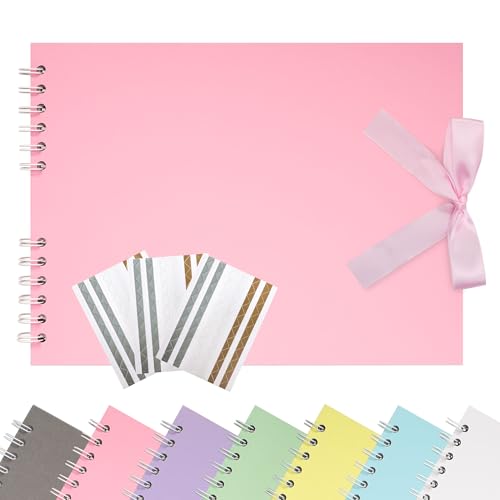 Remowith 21,5 x 15 cm Scrapbook-Album mit Band, Bastelpapier Fotoalbum für Hochzeit und Jubiläum, Familien DIY Fotoalbum mit Eckenaufklebern 40 Seiten Rosa von Remowith