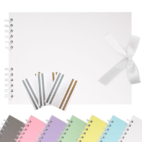 Remowith 21,5 x 15 cm Scrapbook-Album mit Band, Bastelpapier Fotoalbum für Hochzeit und Jubiläum, Familien DIY Fotoalbum mit Eckenaufklebern 40 Seiten Weiß von Remowith