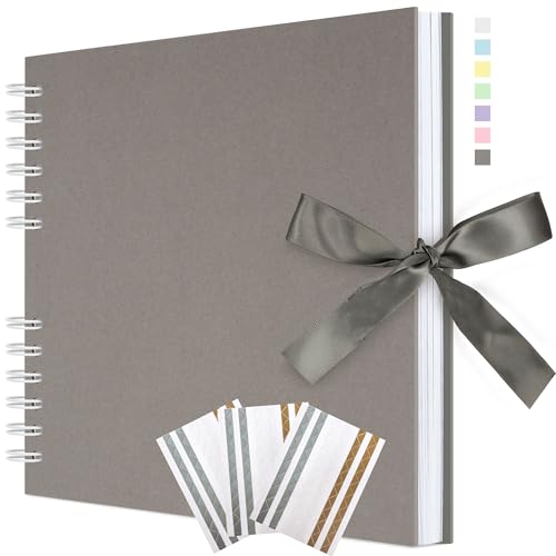 Remowith 29 x 21,5 cm Scrapbook-Album mit Band, Bastelpapier Fotoalbum für Hochzeit und Jubiläum, Familien DIY Fotoalbum mit Eckenaufklebern 40 Seiten Hellgrau von Remowith