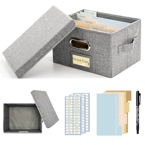Remowith Grußkarten-Organizer und Aufbewahrungsbox mit 20 Verstellbaren Trennwänden, Aufbewahrungskarton mit 3 Aufklebern, Perfekt zum Aufbewahren von Grußkarten, Umschlägen, Fotos, 1 Packung, Grau von Remowith