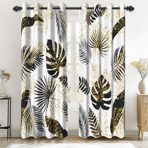 Renaiss Verdunkelungsvorhang mit tropischen Blättern, 106,7 x 213,3 cm, goldfarbene Folienblätter, lichtblockierende Vorhänge für Kinderzimmer, Monstera, Bananenpalmblatt, wärmeisoliert, schwarzes Renaiss Verdunkelungsvorhang mit tropischen Blättern, 106,7 x 213,3 cm, goldfarbene Folienblätter, lichtblockierende Vorhänge für Kinderzimmer, Monstera, Bananenpalmblatt, wärmeisoliert, schwarzes von Renaiss