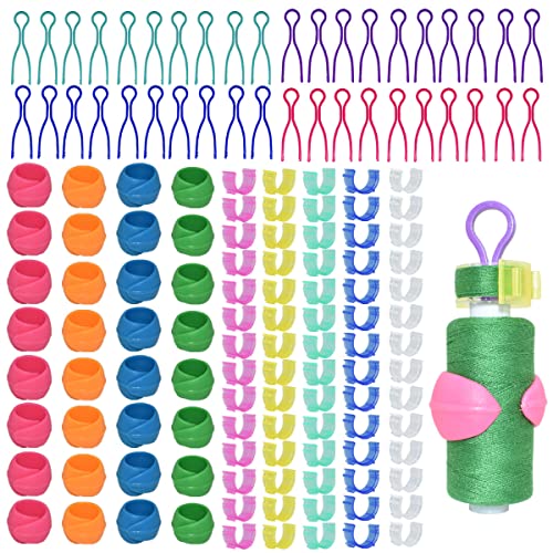 142 Stück Spulenfadenorganisationsclips, 70 Spulenhalter-Clips, farbige Garn-Clips, 32 Silikon-Halter, Spulenhalter, 40 Spulenfadenhalter für Quilten, Nähmaschinen, Spulenorganisation von Renashed