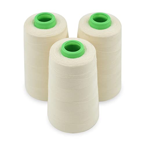 Raw White Allzweck-Baumwollgarn, 3 Spulen, 40/2 Verbindungsfäden für Serger, Overlock, Quilten, Nähmaschinen und Handreparaturarbeiten, 3000 Yard/Spule Raw White Allzweck-Baumwollgarn, 3 Spulen, 40/2 Verbindungsfäden für Serger, Overlock, Quilten, Nähmaschinen und Handreparaturarbeiten, 3000 Yard/Spule von Renashed