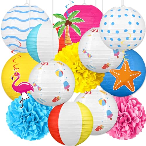 16 Stück Sommer-Party-Dekorationen, Papierlaternen, Pompons, hängende Wirbel – Pool Luau, tropisches Thema, hängende Dekoration für Zuhause, Geburtstag, Outdoor, Indoor 16 Stück Sommer-Party-Dekorationen, Papierlaternen, Pompons, hängende Wirbel – Pool Luau, tropisches Thema, hängende Dekoration für Zuhause, Geburtstag, Outdoor, Indoor von Renbuzhu