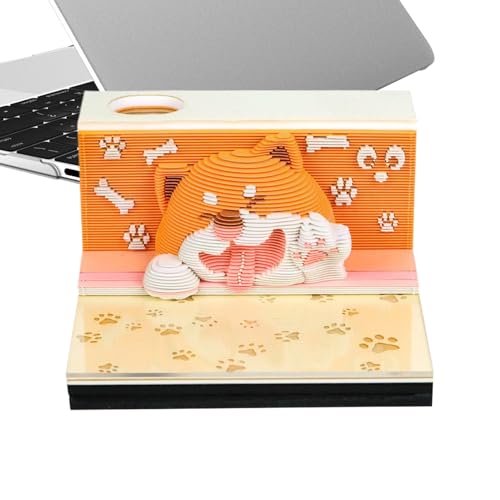 Renchey 3D Memo Block, 3D Papierskulptur Kalender 2026 Notizblock, Welpen Skulptur Deko Abreißblock Papierkunst Für Schreibtisch Nachttisch Wohnzimmer Esstisch von Renchey