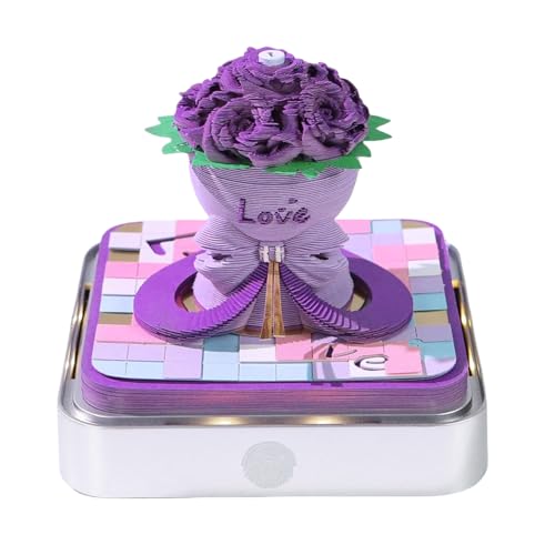 Renchey 3D Time Piece Kalender 2026 - Rosen 3D Kalender Papier Kunst Schnitzerei Memo-Block,Zeitmotiv Notizblock Mit LED Beleuchtung Und Acrylgehäuse Zur Dekoration Für Schreibtisch Renchey 3D Time Piece Kalender 2026 - Rosen 3D Kalender Papier Kunst Schnitzerei Memo-Block,Zeitmotiv Notizblock Mit LED Beleuchtung Und Acrylgehäuse Zur Dekoration Für Schreibtisch von Renchey
