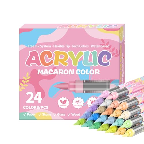 Renchey Akrylstifte - 24 Farben Permanentmarker Set | Lichtechte Stifte Mit Weicher Spitze Auf Wasserbasis Für Whiteboards Gravur Holz Metall von Renchey