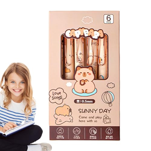 Renchey Comic Stifte | 6-teiliges Capybara Schreibset,Verspieltes Design 0.5mm Set Schnelltrocknend für Schüler Jugendliche Büro Lehrer von Renchey