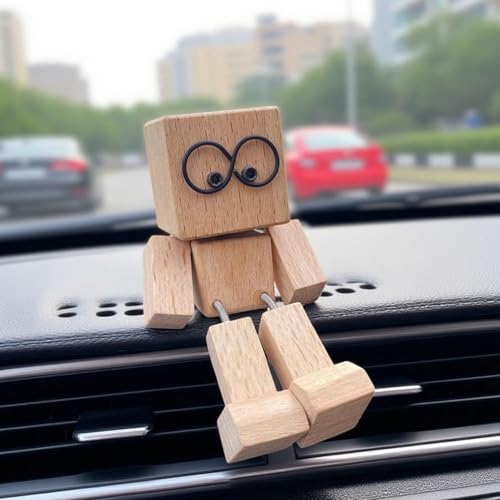 Renchey Wackelnde Holzfiguren - Wackelfüße Holzpuppe | Handgefertigte Holz-Auto-Ornamente | Moderne Kreative Schreibtisch-Ornamente, Kleine Nerdige Puppen Für Zuhause, Büro von Renchey