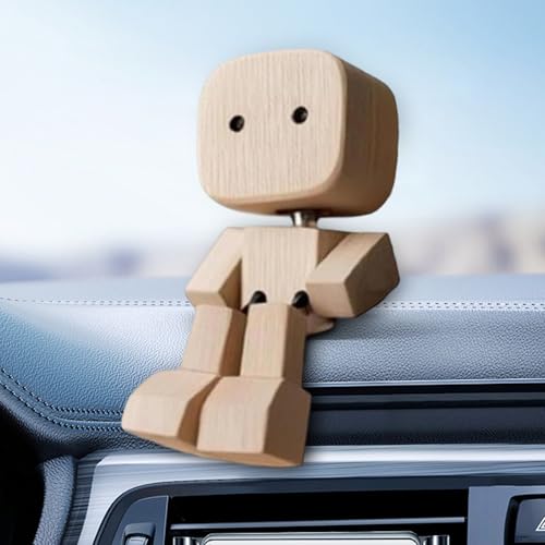 Renchey Wackelnde Holzfiguren - Wackelfüße Holzpuppe | Handgefertigte Holz-Auto-Ornamente | Moderne Kreative Schreibtisch-Ornamente, Kleine Nerdige Puppen Für Zuhause, Büro von Renchey