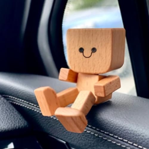 Schüttelnde Holzfigur, Handgefertigte Schüttelnde Füße, Holzpuppe Mit Mehreren Magnetischen Dekorationen, Lustige Wackelkopf-Auto-Armaturenbrett-Dekoration, Auto-Ornamente, Action-Figur, Kleine von Renchey