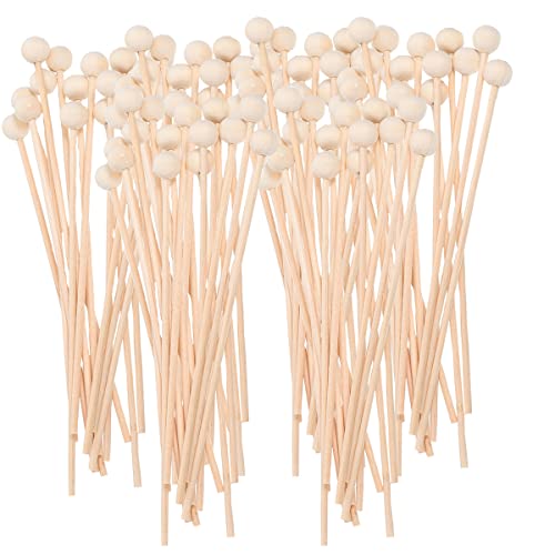 100 Stück Rock Candy Sticks mit Ball Holzstäbchen Holz Kuchen Sticks Getränk Rührstäbchen für Lollipop Kaffee Vorspeisen, Spieße, 15,2 cm von Rencongzhong