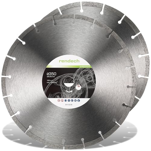 2x Profi Diamantscheibe 350 x 25,4 mm für Beton, Stein, Naturstein uvm - Diamanttrennscheibe mit hoher Schneidleistung | Für Trocken- & Nassschneider 2x Profi Diamantscheibe 350 x 25,4 mm für Beton, Stein, Naturstein uvm - Diamanttrennscheibe mit hoher Schneidleistung | Für Trocken- & Nassschneider von Rendech