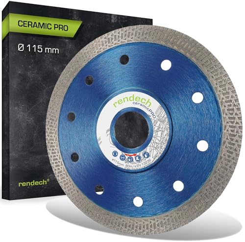 Premium Diamantscheibe 115mm für Fliesen, Feinsteinzeug, Granit uvm. - Profi Diamanttrennscheibe für exakte Schnittkanten | rendech® Markenqualität von Rendech