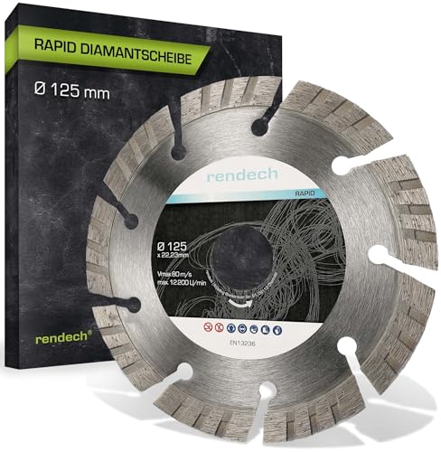 Rapid Diamantscheibe 125mm für Granit, Beton, Stein, Stahlbeton uvm. - Diamanttrennscheibe mit höchster Schneidleistung | rendech® Markenqualität von Rendech