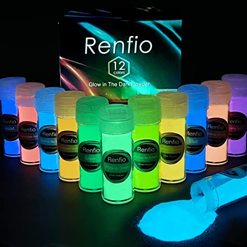 Renfio 12 Farben, leuchtet im Dunkeln, 276 g, Kunstharz, leuchtendes Pigmentpulver, leuchtende Glimmerpulver, leuchtende Farbstoffe für Epoxidharz, Acrylfarbe, Nagelkunst, Bastelarbeiten, Schleim Renfio 12 Farben, leuchtet im Dunkeln, 276 g, Kunstharz, leuchtendes Pigmentpulver, leuchtende Glimmerpulver, leuchtende Farbstoffe für Epoxidharz, Acrylfarbe, Nagelkunst, Bastelarbeiten, Schleim von Renfio