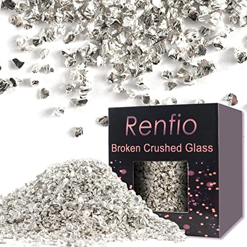 Renfio Broken Crushed Glass Glitter 2-4mm Unregelmäßige Hochglanz Metallic Chunky Chip für Craft Geode Art Coaster Ornament 7 Oz (200g) - Silber von Renfio