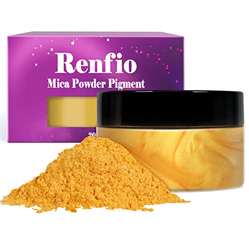 Renfio Epoxidharz Farbe Mica Pulver, 3.5oz/100g Gold Metallic Farben Pigment Pulver for Nagellack, Badebombe, Resin DIY, Kerze, Seife - Hell Gold von Renfio