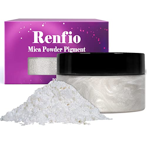 Renfio Epoxidharz Farbe Mica Pulver, 3.5oz/100g Weib Metallic Farben Pigment Pulver for Nagellack, Badebombe, Resin DIY, Kerze, Seife - Diamantweiß von Renfio