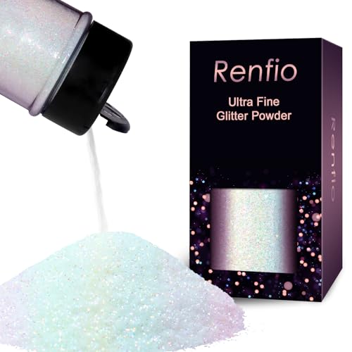 Renfio Glitzer Powder, 1.75 Oz (50g) glitzer gesicht, 1/128" 0.008" 0.2mm Ultra Fine Glitzerpulver For Garten Deko, Glitzer Basteln, Nail Powder, Body Glitzer Haare - Buntes Weiß von Renfio