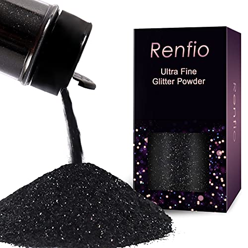 Renfio Glitzer Powder, 1.75 Oz (50g) glitzer gesicht, 1/128" 0.008" 0.2mm Ultra Fine Glitzerpulver For Garten Deko, Glitzer Basteln, Nail Powder, Body Glitzer Haare - Dunkelschwarz von Renfio