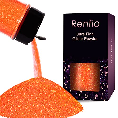 Renfio Glitzer Powder, 1.75 Oz (50g) glitzer gesicht, 1/128" 0.008" 0.2mm Ultra Fine Glitzerpulver For Garten Deko, Glitzer Basteln, Nail Powder, Body Glitzer Haare - Fluoreszierendes Orange von Renfio