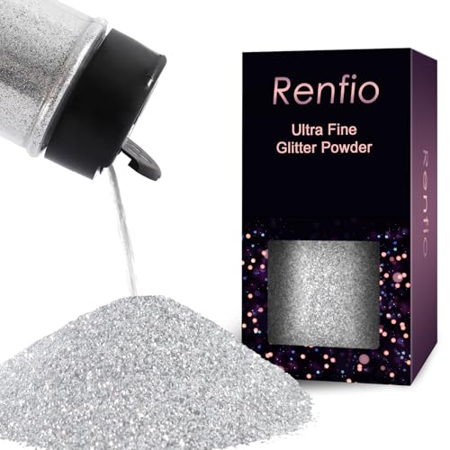 Renfio Glitzer Powder, 1.75 Oz (50g) glitzer gesicht, 1/128" 0.008" 0.2mm Ultra Fine Glitzerpulver For Garten Deko, Glitzer Basteln, Nail Powder, Body Glitzer Haare - Silber von Renfio