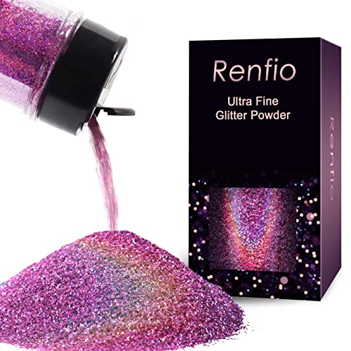 Renfio Holographic Glitzer Powder, 1.75 Oz (50g) glitzer gesicht, 1/128" 0.008" 0.2mm Ultra Fine Glitzerpulver For Garten Deko, Glitzer Basteln, Nail Powder, Body Glitzer Haare - Laser Pink von Renfio