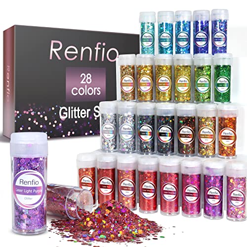 Renfio Holografisches Glitzer-Set, 280 g, klobige Glitzer-Pailletten, PET-Flocken, gemischter feiner Glitzer für Bastelarbeiten, Nagelkunst, Tumber, Haare, Schleim, Festival-Dekoration von Renfio