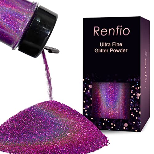 Renfio Holographic Glitzer Powder, 1.75 Oz (50g) glitzer gesicht, 1/128" 0.008" 0.2mm Ultra Fine Glitzerpulver For Garten Deko, Glitzer Basteln, Nail Powder, Body Glitzer Haare - Laser Lila von Renfio