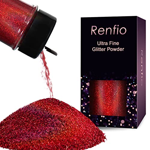 Renfio Holographic Glitzer Powder, 1.75 Oz (50g) glitzer gesicht, 1/128" 0.008" 0.2mm Ultra Fine Glitzerpulver For Garten Deko, Glitzer Basteln, Nail Powder, Body Glitzer Haare - Laser Weinrot von Renfio