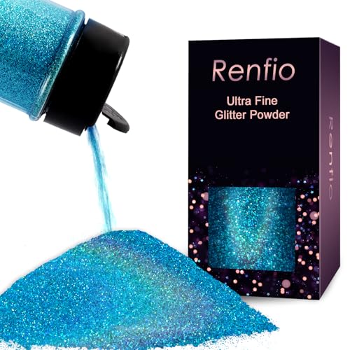 Renfio Holographic Glitzer Powder, 1.75 Oz (50g) glitzer gesicht, 1/128" 0.008" 0.2mm Ultra Fine Glitzerpulver For Garten Deko, Glitzer Basteln, Nail Powder, Body Glitzer Haare - Laserblau von Renfio