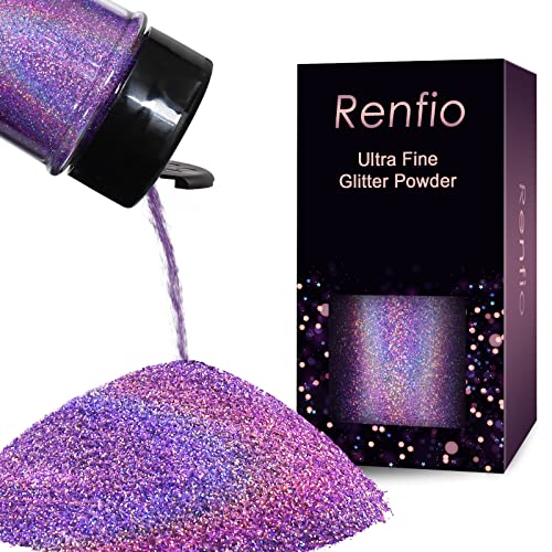 Renfio Holographic Glitzer Powder, 1.75 Oz (50g) glitzer gesicht, 1/128" 0.008" 0.2mm Ultra Fine Glitzerpulver For Garten Deko, Glitzer Basteln, Nail Powder, Body Glitzer Haare - Laserlicht Lila von Renfio