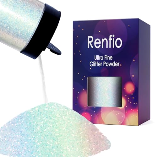 Renfio Schillerndes,160g ultrafeines Glitzerpulver,metallisches Harz Glitzer PET Flocken,Bastel-Pailletten,1/128 Zoll 0.2 mm Epoxid Chips,Flocken für Becher,Schleim–buntes Weiß Renfio Schillerndes,160g ultrafeines Glitzerpulver,metallisches Harz Glitzer PET Flocken,Bastel-Pailletten,1/128 Zoll 0.2 mm Epoxid Chips,Flocken für Becher,Schleim–buntes Weiß von Renfio