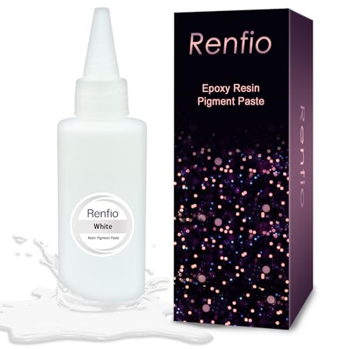 Renfio Weiße Pigmentpaste,5.64 oz/160g Epoxidfarbstoff,hochkonzentriertes Epoxidharz Farbpigment,leicht zu mischende Farbharz Pigmentpaste zum Färben von UV Harz,Kerzenfärben,Basteln,Holzarbeiten–Weiß von Renfio