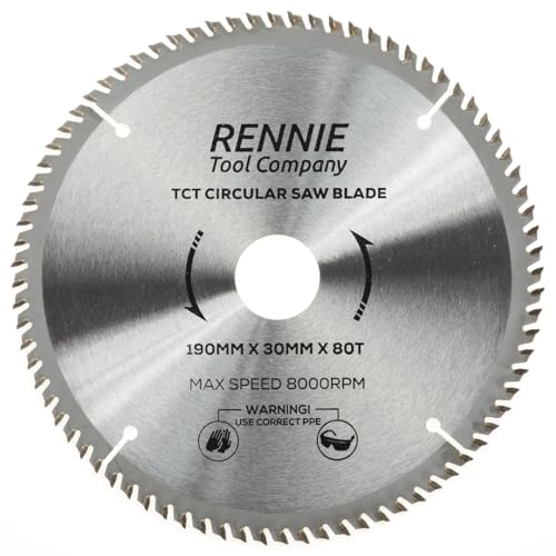 190 mm x 80T TCT Sägeblatt 190 mm Kreissägeblatt für feine Schnitte x 30 mm Bohrung + 25 mm/20 mm/16 mm Bohrungsreduzierungsringe kompatibel mit Bosch Makita Milwaukee Ryobi Dewalt Kreissägen usw 190 mm x 80T TCT Sägeblatt 190 mm Kreissägeblatt für feine Schnitte x 30 mm Bohrung + 25 mm/20 mm/16 mm Bohrungsreduzierungsringe kompatibel mit Bosch Makita Milwaukee Ryobi Dewalt Kreissägen usw von Rennie Tool Company