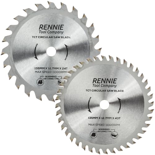 Kreissägeblätter, 2 Stück, 135 mm x 12,7 mm Bohrung x 24T & 40T TCT Sägeblätter für Holzschneider, für Bosch, Makita, Dewalt etc. Holzsägeblätter 24 & 40 Zähne Kreissägeblätter, 2 Stück, 135 mm x 12,7 mm Bohrung x 24T & 40T TCT Sägeblätter für Holzschneider, für Bosch, Makita, Dewalt etc. Holzsägeblätter 24 & 40 Zähne von Rennie Tool Company