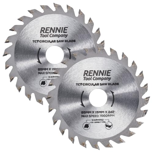 Kreissägeblatt für Holzkreissäge, 85 mm x 24 Zähne, 15 mm Bohrung + 10 mm Reduzierringe, kompatibel mit Worx Worxsaw Bosch Makita Ryobi Makita Kreissägen, 2 Stück Kreissägeblatt für Holzkreissäge, 85 mm x 24 Zähne, 15 mm Bohrung + 10 mm Reduzierringe, kompatibel mit Worx Worxsaw Bosch Makita Ryobi Makita Kreissägen, 2 Stück von Rennie Tool Company