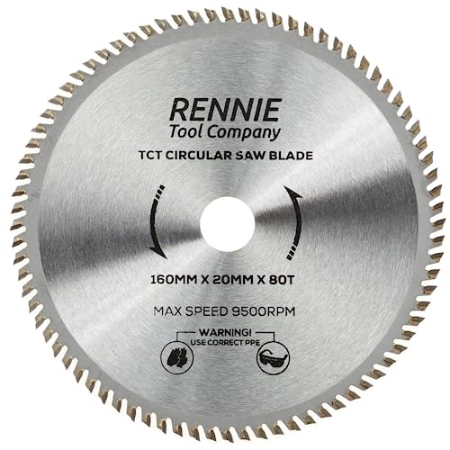Rennie Tools Holzkreissägeblatt, 160 mm x 20 mm Bohrung x 80T Geeignet für Bosch Festool TS55 Makita Ryobi Dewalt Kreissägen etc., 160 mm Kreissägeblatt, auch passend für 165 mm Kreissägen Rennie Tools Holzkreissägeblatt, 160 mm x 20 mm Bohrung x 80T Geeignet für Bosch Festool TS55 Makita Ryobi Dewalt Kreissägen etc., 160 mm Kreissägeblatt, auch passend für 165 mm Kreissägen von Rennie Tool Company