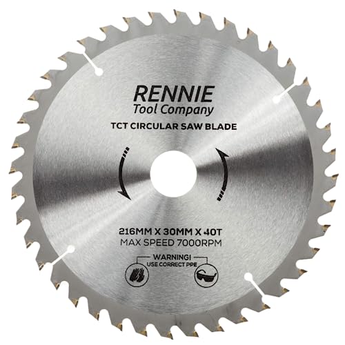 Rennie Tools TCT Kreissägeblatt, 216 mm x 30 mm x 40 Zähne, inklusive Reduzierringe für 25 mm, 20 mm und 16 mm Bohrung. Kompatibel mit Festool, Bosch, Makita, Dewalt Kreissäge, Rennie Tools TCT Kreissägeblatt, 216 mm x 30 mm x 40 Zähne, inklusive Reduzierringe für 25 mm, 20 mm und 16 mm Bohrung. Kompatibel mit Festool, Bosch, Makita, Dewalt Kreissäge, von Rennie Tool Company
