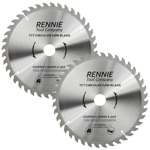 TCT Kreissägeblätter, 250 mm x 30 mm Bohrung x 40 Zähne, inkl. 16 mm, 20 mm und 25 mm Reduzierringe, 2 Stück von Rennie Tool Company