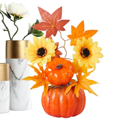 Renopfect Kürbisdekoration | Herbstdeko Kürbisse Mit Sonnenblumen - Erntedankfest Deko Miniaturbäume Kaminsims Klassenzimmer Küche Herbst Halloween von Renopfect