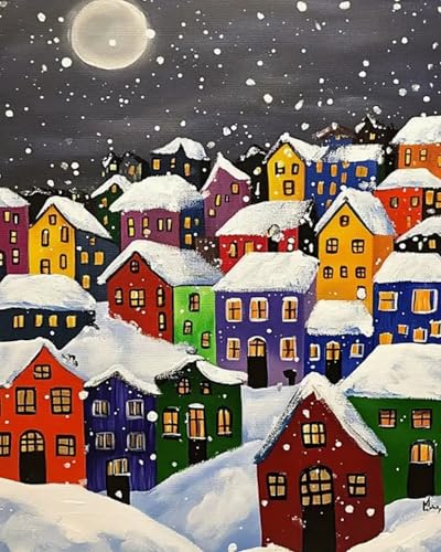 Renqidian Kreuzstich Stickpackungen Schneegebäude 11CT Erwachsene Sticken Set DIY Stickbilder Vorgedruckt Kreuzstich für Anfänger Home Decor(40x50 cm) von Renqidian