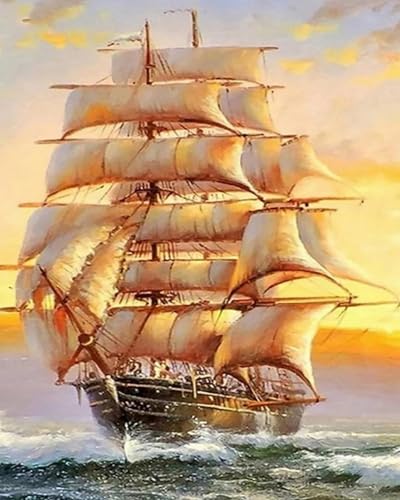 Renqidian Kreuzstich Stickpackungen Segelschiff auf See 11CT Erwachsene Sticken Set DIY Stickbilder Vorgedruckt Kreuzstich für Anfänger Home Decor（40x50cm ） von Renqidian