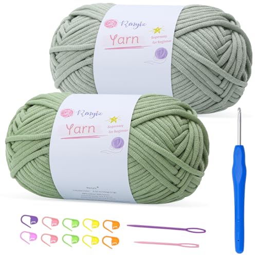 100 g x 2 grobes Baumwoll-Häkelgarn mit 4 mm Haken, weiches, nicht geteiltes dickes Garn für Amigurumi-Geschenke, Heimdekoration, Anfängerprojekte (Avocado + Minze) von Renyiz