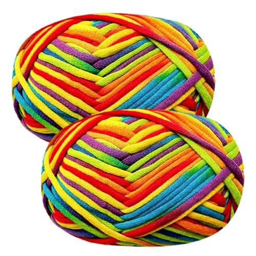 Häkelgarn Baumwolle Häkelwolle Chenille Wolle zum Häkeln 2 X 50g Häkelwolle, Regenbogen Garn Dickes Baumwoll-Nylon-Mischgarn von Renyiz