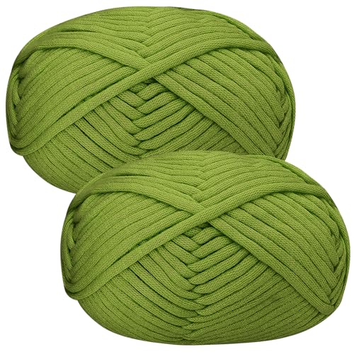 Häkelgarn Baumwolle Häkelwolle Chenille Wolle zum Häkeln 2 X 50g Häkelwolle,Olivgrün Yarn Dickes Baumwoll-Nylon-Mischgarn von Renyiz
