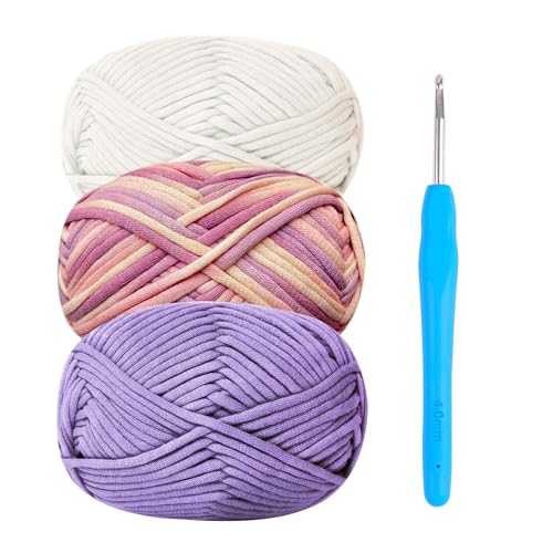 Häkelgarn Baumwolle Häkelwolle Chenille Wolle zum Häkeln 3 x 50g Häkelwolle mit Häkelnadel 4mm,Dickes Baumwoll-Nylon-Mischgarn Lila Garn Häkelgarn Baumwolle Häkelwolle Chenille Wolle zum Häkeln 3 x 50g Häkelwolle mit Häkelnadel 4mm,Dickes Baumwoll-Nylon-Mischgarn Lila Garn von Renyiz