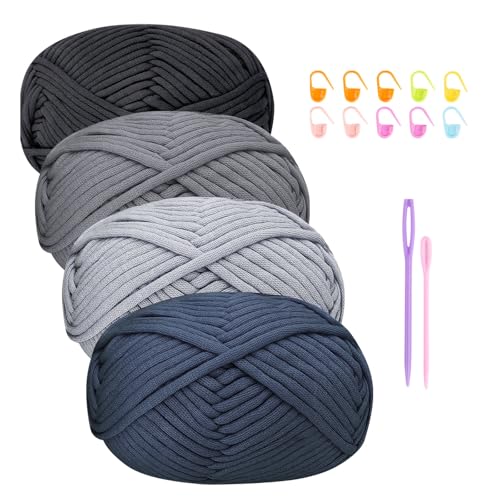 Häkelgarn Baumwolle Häkelwolle Chenille Wolle zum Häkeln 4 X 50g Häkelwolle,Crochet Yarn Dickes Baumwoll-Nylon-Mischgarn Häkelgarn für Anfänger Grau Schwarz Garn Häkelgarn Baumwolle Häkelwolle Chenille Wolle zum Häkeln 4 X 50g Häkelwolle,Crochet Yarn Dickes Baumwoll-Nylon-Mischgarn Häkelgarn für Anfänger Grau Schwarz Garn von Renyiz